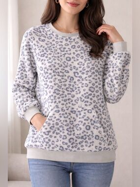 Cozy Grey Leopard Print Pullover